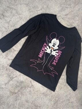 Disney Black Long-Sleeve Tee with Pink-Accent Mickey Graphic
